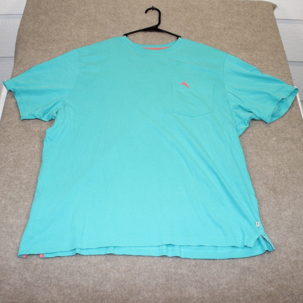 Tommy Bahama Mens XL Pocket T-Shirt Aqua Blue Turquoise Cotton Marlin Logo Tee